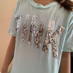 vs PINK mint sequined campus shirt